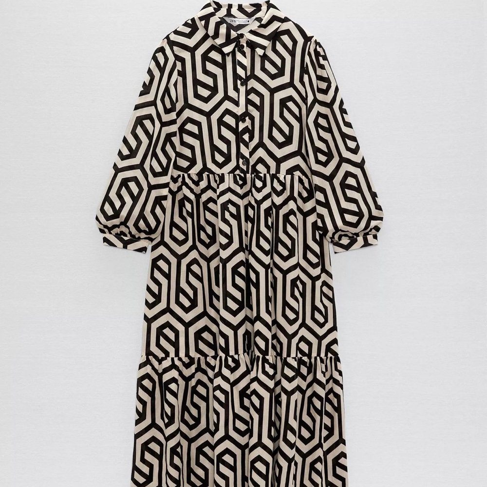 Zara Black and White Bishop Sleeve Sundress
